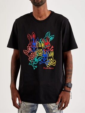 Psycho Bunny Chrystie Graphic T-Shirt Mens Size 5 Medium Short Sleeve Tee Black